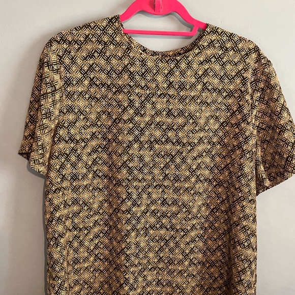 VINTAGE LE SUIT WOMEN BLOUSE  SIZE MEDIUM COLOR TAN/ DARK GREEN SHORT SLEEVE… - Picture 5 of 11